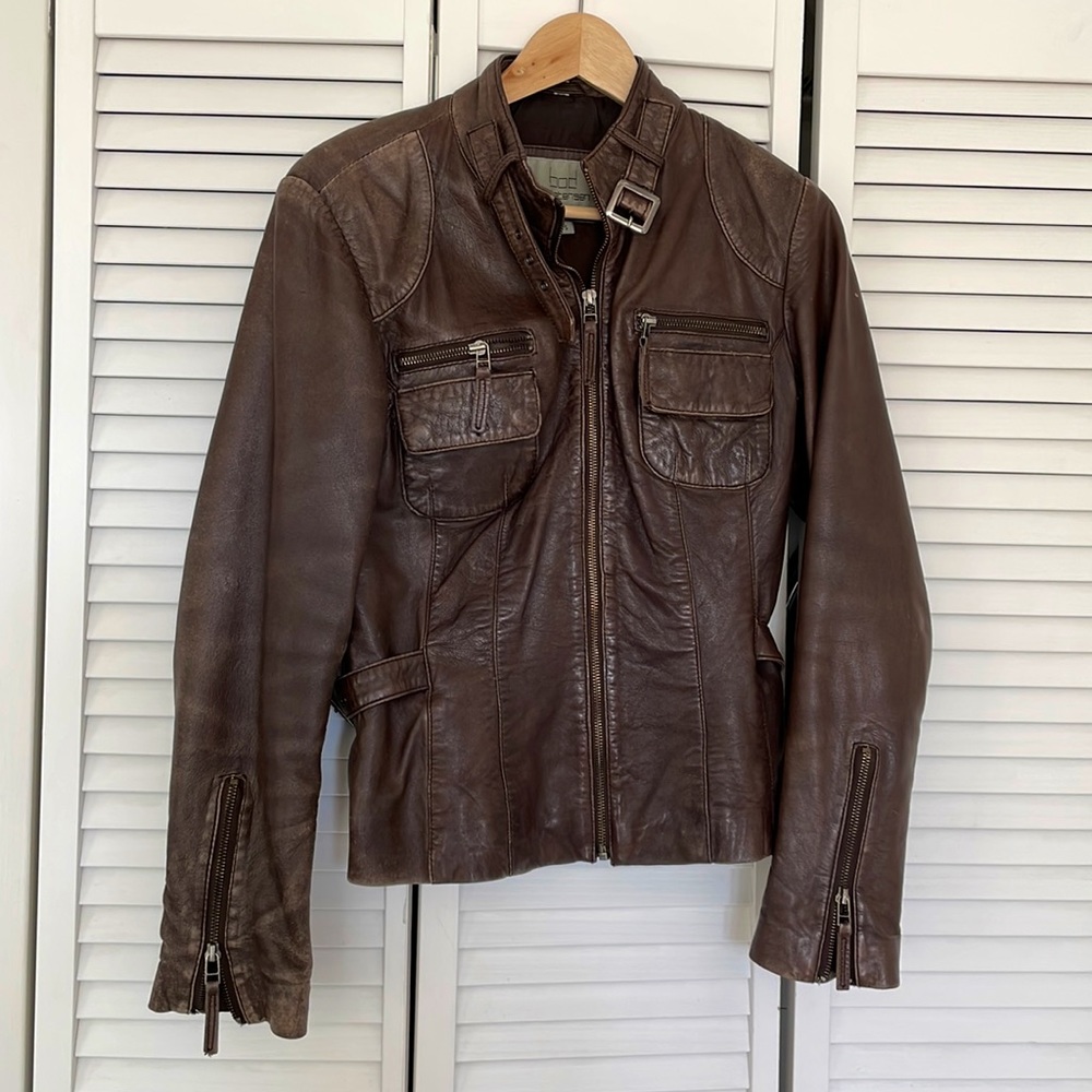 Worn-in brown leather jacket